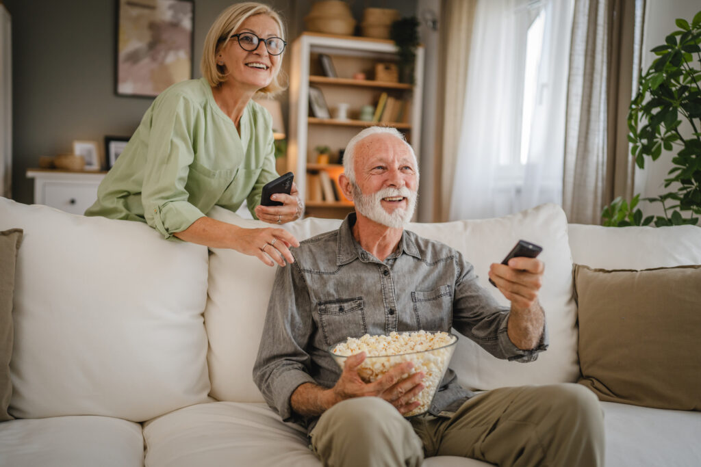 Seniors getting ready to watch funny movies for dementia patients