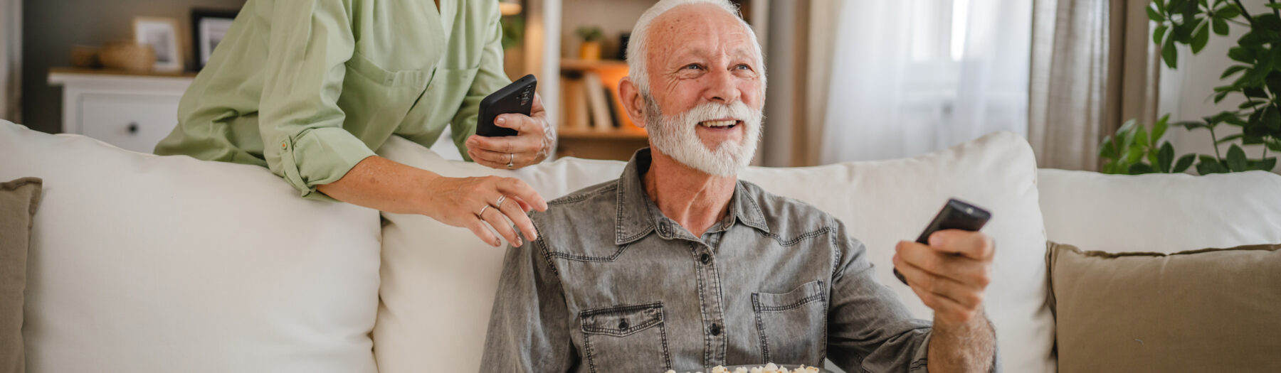Seniors getting ready to watch funny movies for dementia patients