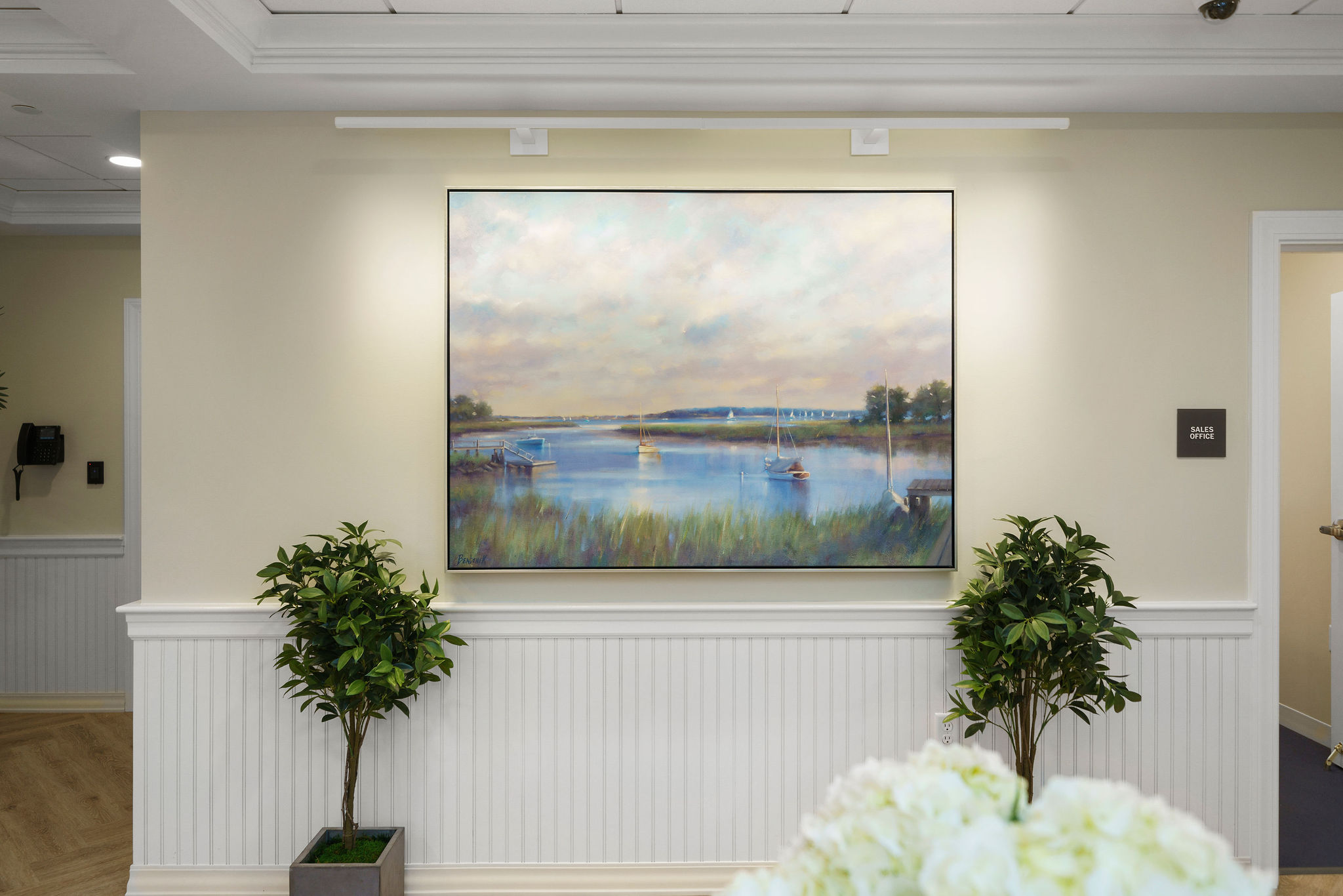 Painting of an inlet hanging on the wall at Duxbury House